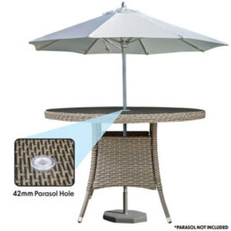 Dellonda Chester Round Rattan Garden Dining Table, Glass Top, 110Cm, Brown - thumbnail 2