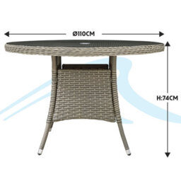 Dellonda Chester Round Rattan Garden Dining Table, Glass Top, 110Cm, Brown - thumbnail 7