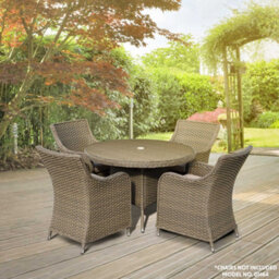 Dellonda Chester Round Rattan Garden Dining Table, Glass Top, 110Cm, Brown - thumbnail 5