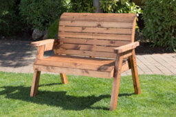 Samuel Alexander Hand Made Traditional 2 Seater Chunky Rustic Wooden Garden Bench With Burgundy Cushions. - thumbnail 5