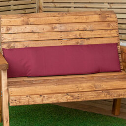 Samuel Alexander Hand Made Traditional 2 Seater Chunky Rustic Wooden Garden Bench With Burgundy Cushions. - thumbnail 3