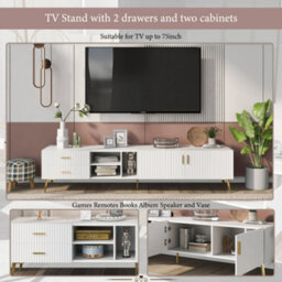 Btm White Tv Stand For 75 Inch Tvs Lowboard Media Console Entertainment Center Modern Design Tv Cabinet For Living Room - thumbnail 2