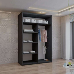 Sliding Wardrobes 4 u LTD Modern Sliding Mirror Wardrobe With Led Light & Sleek Minimalist Design Black 120Cm - thumbnail 3