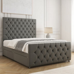 Bsspoke Maya Divan Bed Set Grey Plush Velvet With 54Inch Headboard & 20Inch Footboard & Mattress No Drawers In All Sizes - thumbnail 2