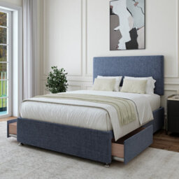 Bedmaster Midnight Blue Linen 2 Drawer Divan Base And Plain Headboard Super King - thumbnail 2