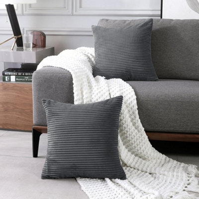 "Deconovo Set Of 2 Super Soft Corduroy Cushion Covers Dark Grey 26""x26""" - image 1