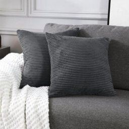 "Deconovo Set Of 2 Super Soft Corduroy Cushion Covers Dark Grey 26""x26""" - thumbnail 3