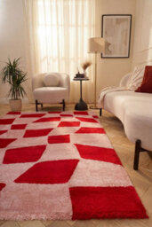 The Rugs Joli Red And Pink Chequered Rug Soft Dense Pile Easy To Clean And Pet Friendly For Living Rooms And Bedrooms - thumbnail 4