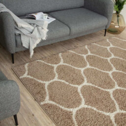 The Rugs Moroccan Shaggy Rugs And Runners Soft Fluffy Trellis Design High Pile Beige And Ivory  Living Room Kitchen Hallway 620 - thumbnail 7