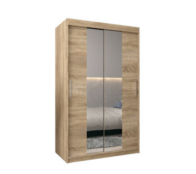 Arte Tokyo 01 Contemporary Mirrored 2 Sliding Door Wardrobe 5 Shelves 2 Rails Oak Sonoma Effect (H)2000mm (W)1200mm (D)620mm - image 1