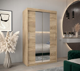 Arte Tokyo 01 Contemporary Mirrored 2 Sliding Door Wardrobe 5 Shelves 2 Rails Oak Sonoma Effect (H)2000mm (W)1200mm (D)620mm - thumbnail 2