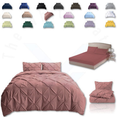TheWhiteWater Limited Pintuck Duvet Cover Set + Matching Pillowcases With Bedsheet - 3In1 Hotel Style Bedding Set -Dusky Pink - image 1