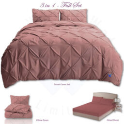 TheWhiteWater Limited Pintuck Duvet Cover Set + Matching Pillowcases With Bedsheet - 3In1 Hotel Style Bedding Set -Dusky Pink - thumbnail 2
