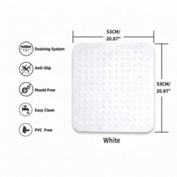 Oxford Homeware Suction Cups Gripper Shower Bath Mat Machine Washable Anti Mould And Mildew Bathroom Mat (White, 53X53Cm) - thumbnail 6