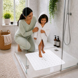 Oxford Homeware Suction Cups Gripper Shower Bath Mat Machine Washable Anti Mould And Mildew Bathroom Mat (White, 53X53Cm) - thumbnail 2