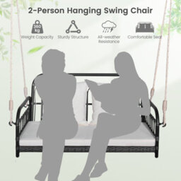 Costway 2-Person Patio Wicker Swing Chair Hanging Outdoor Swing Bench W/cushions - thumbnail 5