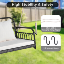 Costway 2-Person Patio Wicker Swing Chair Hanging Outdoor Swing Bench W/cushions - thumbnail 6