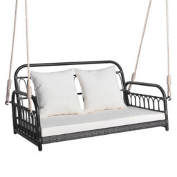 Costway 2-Person Patio Wicker Swing Chair Hanging Outdoor Swing Bench W/cushions - thumbnail 2