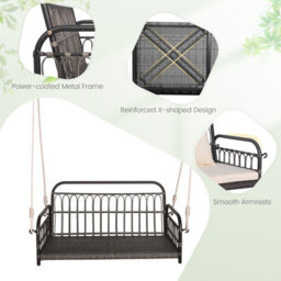 Costway 2-Person Patio Wicker Swing Chair Hanging Outdoor Swing Bench W/cushions - thumbnail 9