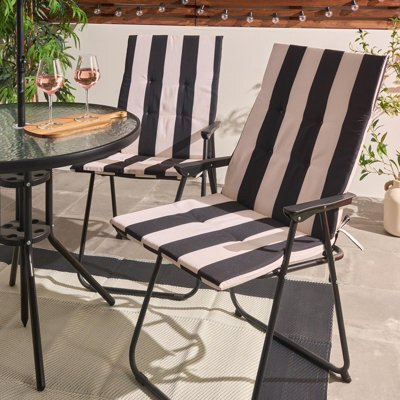 Ohs 2 X Stripe Garden Seat Pad Outdoor High Back Chair Cushion - Black/cream