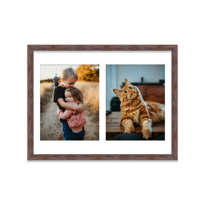 16X12 Inch 2 Opening Photo Collage Frame, Display Two 9X7 Inch Photos, Multi Aperture Family Picture Frame, Walnut - image 1