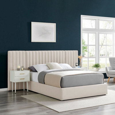 Cream Velvet Wide Panel Headboard Fabric Ottoman Storage Bed King Size 5 Ft - image 1