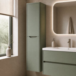 Balterley Dunwood Modern Bathroom 1 Soft Close Door Wall Hung Tall Cabinet, Satin Green, 356mm - thumbnail 4