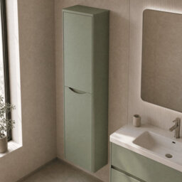 Balterley Dunwood Modern Bathroom 1 Soft Close Door Wall Hung Tall Cabinet, Satin Green, 356mm - thumbnail 3