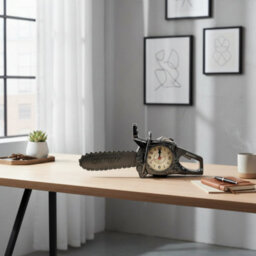 Chainsaw Table Clock Shiny Black Novelty Desk Clock For Men Battery Powered Alarm Clock For Workshop & Unique Gift Décor - thumbnail 4