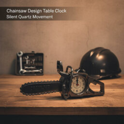 Chainsaw Table Clock Shiny Black Novelty Desk Clock For Men Battery Powered Alarm Clock For Workshop & Unique Gift Décor - thumbnail 7