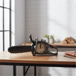 Chainsaw Table Clock Shiny Black Novelty Desk Clock For Men Battery Powered Alarm Clock For Workshop & Unique Gift Décor - thumbnail 5