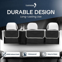 Tanness Car Boot And Seat Back Organiser Heavy Duty - Waterproof 600D Fabric Storage - 4 Compartments With Adjustable Straps - thumbnail 2