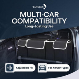 Tanness Car Boot And Seat Back Organiser Heavy Duty - Waterproof 600D Fabric Storage - 4 Compartments With Adjustable Straps - thumbnail 6
