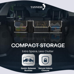Tanness Car Boot And Seat Back Organiser Heavy Duty - Waterproof 600D Fabric Storage - 4 Compartments With Adjustable Straps - thumbnail 3