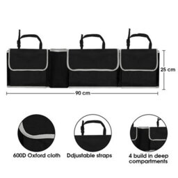 Tanness Car Boot And Seat Back Organiser Heavy Duty - Waterproof 600D Fabric Storage - 4 Compartments With Adjustable Straps - thumbnail 7