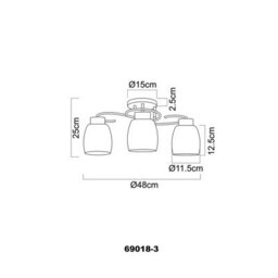 Luminosa Lighting Luminosa Pessoa Iv Multi Arm Semi Flush Ceiling Lamp Black Opal Glass Shade 3X E27 - thumbnail 5