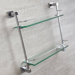Plum&clay Tate Bathroom Wall Mounted Double Glass Shelf (W)41Cm (H)41Cm - thumbnail 2