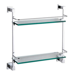 Plum&clay Tate Bathroom Wall Mounted Double Glass Shelf (W)41Cm (H)41Cm