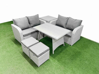 Fimous 6 Seater Outdoor Love Sofa Set Rattan Garden Furniture Set With Dining Table Side Table 2 Small Footstool Light Grey - image 1