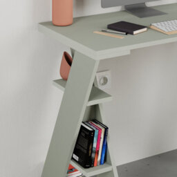 Decortie Modern Papillon 106Cm Working Desk Particleboard 3 Mini Shelves, Cross Design Legs H75Xw106Cm, Ash Green - thumbnail 5