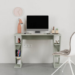 Decortie Modern Papillon 106Cm Working Desk Particleboard 3 Mini Shelves, Cross Design Legs H75Xw106Cm, Ash Green - thumbnail 1