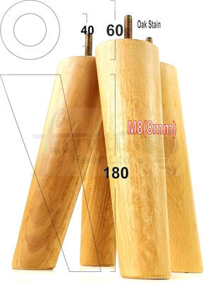 L&F Wood Legs Oak Stain 180mm High Set Of 4 Replacement Angled Furniture Legs Set Of 4 Sofas Chairs Stools M8 - image 1
