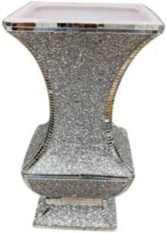 Biznest Crushed Jewel Diamante Square Shaped Crystal Vase Glitter Silver Effect Design With Mirror Bordered (40 Cm)