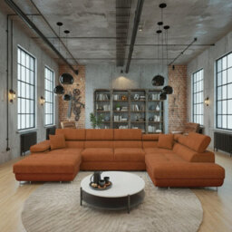Torezio Bis U Shape Sleeper Corner Sofa With Storage Adjustable Headrests Chipboard Frame 346X203X90Cm Orange Right - thumbnail 2