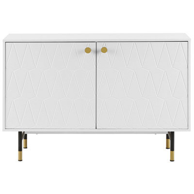 Beliani White 2-Door Sideboard Cabinet - Modern Minimalist Storage With Black Metal Legs And Gold Accent - image 1