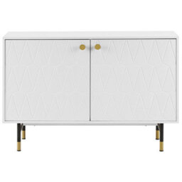 Beliani White 2-Door Sideboard Cabinet - Modern Minimalist Storage With Black Metal Legs And Gold Accent - thumbnail 1
