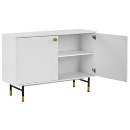 Beliani White 2-Door Sideboard Cabinet - Modern Minimalist Storage With Black Metal Legs And Gold Accent - thumbnail 5