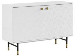 Beliani White 2-Door Sideboard Cabinet - Modern Minimalist Storage With Black Metal Legs And Gold Accent - thumbnail 3