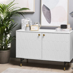Beliani White 2-Door Sideboard Cabinet - Modern Minimalist Storage With Black Metal Legs And Gold Accent - thumbnail 2