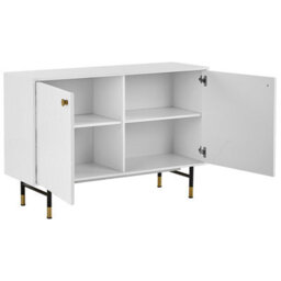 Beliani White 2-Door Sideboard Cabinet - Modern Minimalist Storage With Black Metal Legs And Gold Accent - thumbnail 7